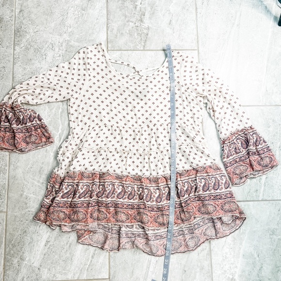 American Eagle Pink Paisley Floral Boho Peplum Top Flared Sleeves Size Small - Picture 3 of 7